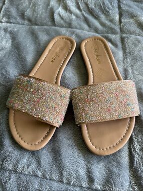 Beige Glitter Slide Sandals for Women